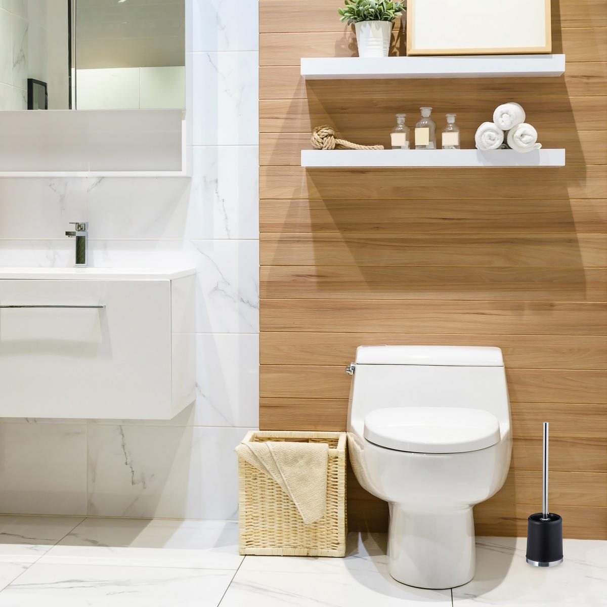 WC-GARNITUR - Schwarz, Kunststoff (10/37.5/10cm) - Relaxdays