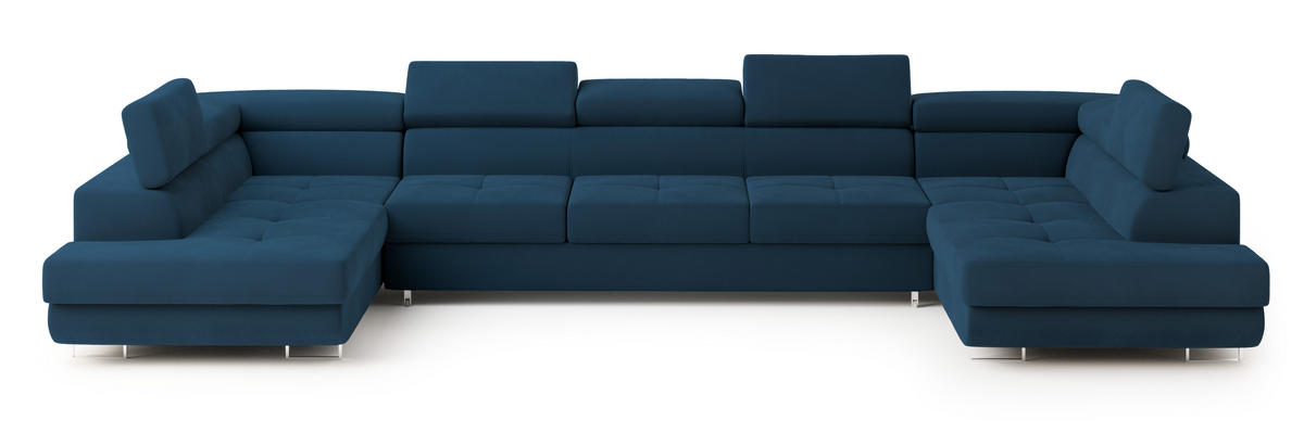 ROHOVÁ SEDAČKA ISOLANO modrá - modrá/stříbrná, kov/dřevo (408/202cm) - MASSENO