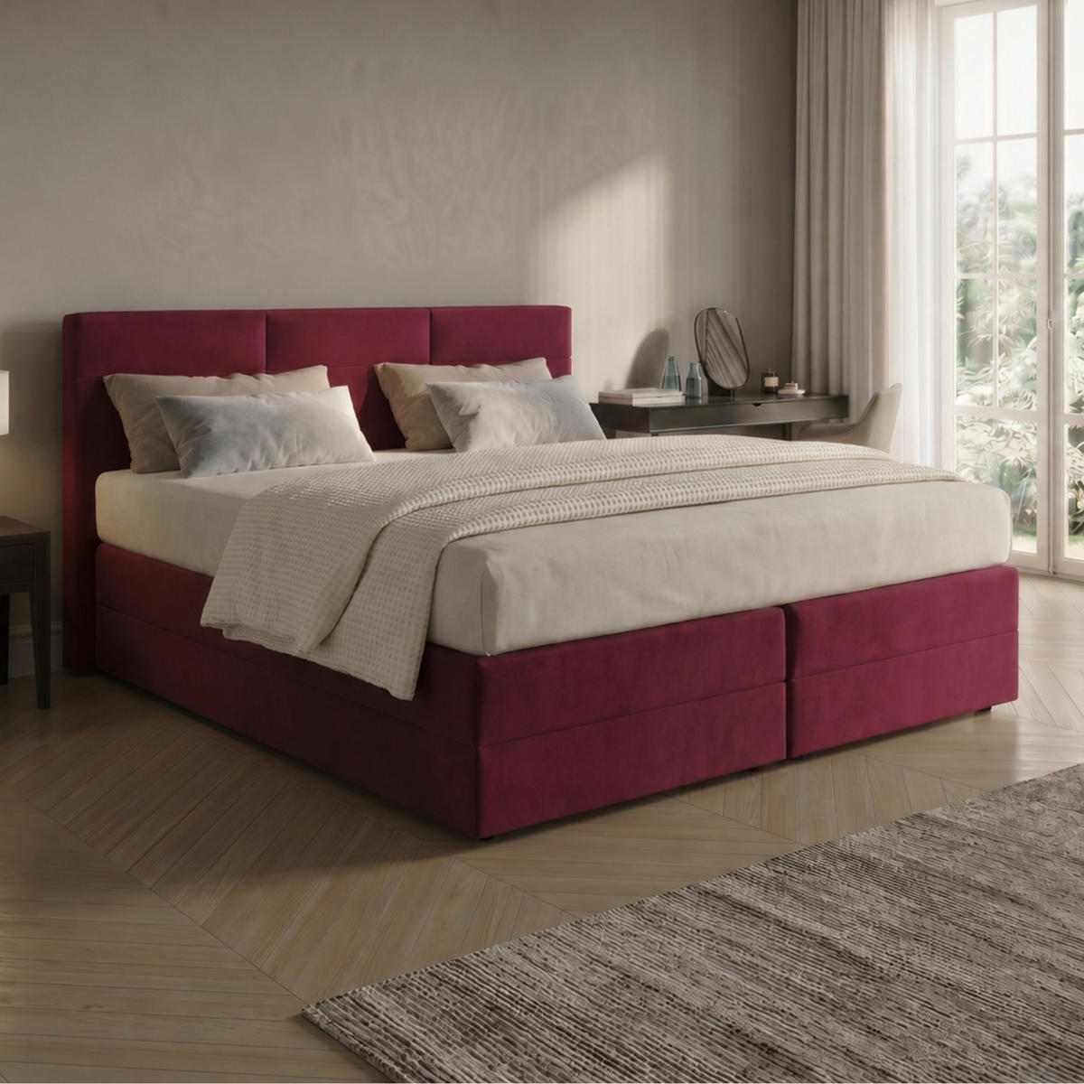 BOXBETT H3 Matratze 200x200 cm Bordeaux-rot - Rot, Textil (200/200cm) - Home Collective