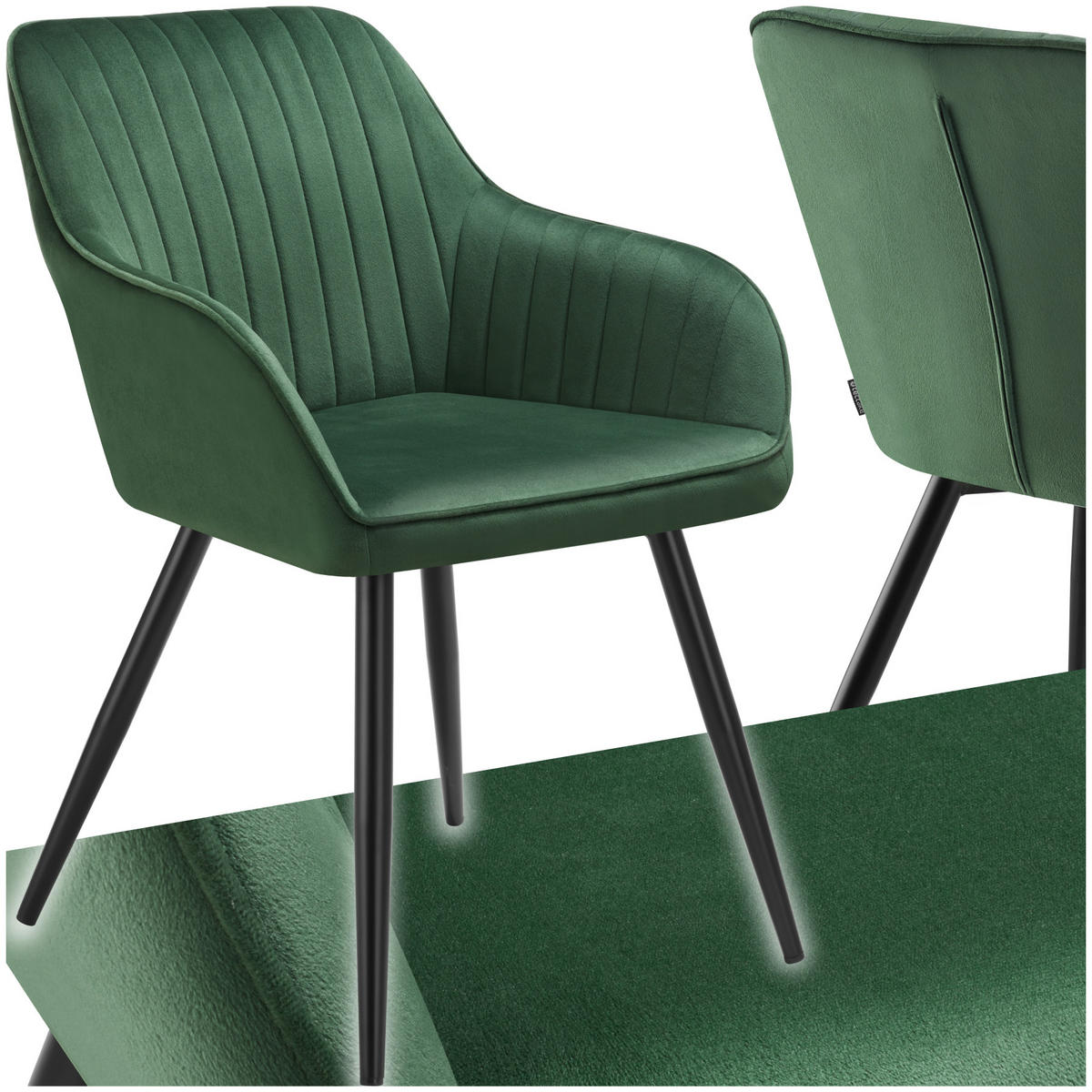 ESSZIMMERSTUHL 1er Set Marilyn 58 x 62 x 82 cm dunkelgrün/schwarz - Dunkelgrün/Schwarz, Metall (58/82/62cm) - tectake