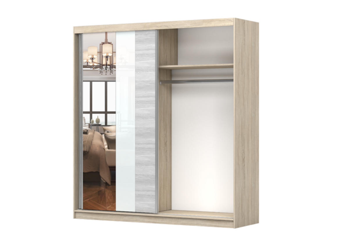 SCHIEBETÜRENSCHRANK - BEN 32 183 CM (Weiß) - Weiß, Holzwerkstoff (183/218/61cm) - Möblo