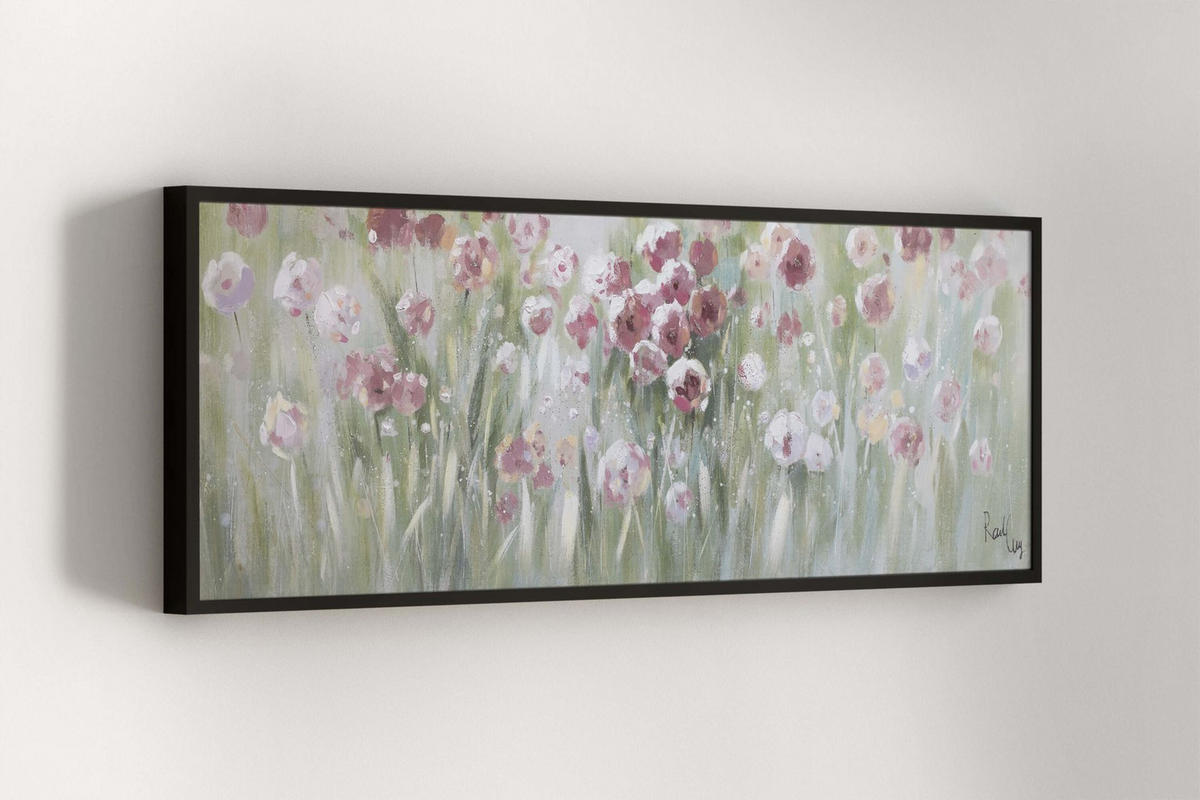 ACRYLBILD HANDGEMALT 150/50 cm - Pink/Grün, Holz/Textil (150/50cm) - KUNSTLOFT