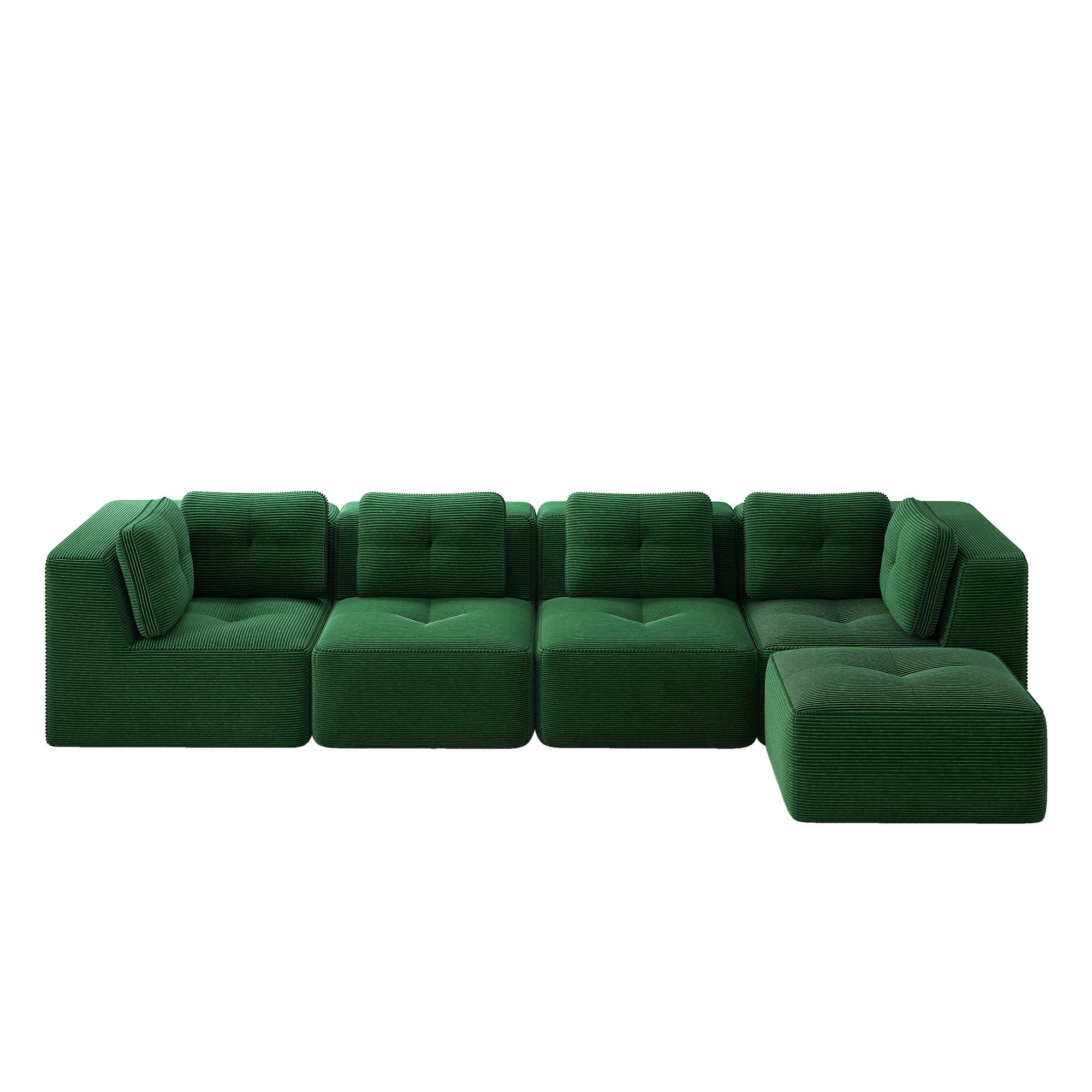 4-SITZER ECKSOFA Cord Grün mit Kissen und Hocker - Grün, Textil (386/177cm) - WISHDOR