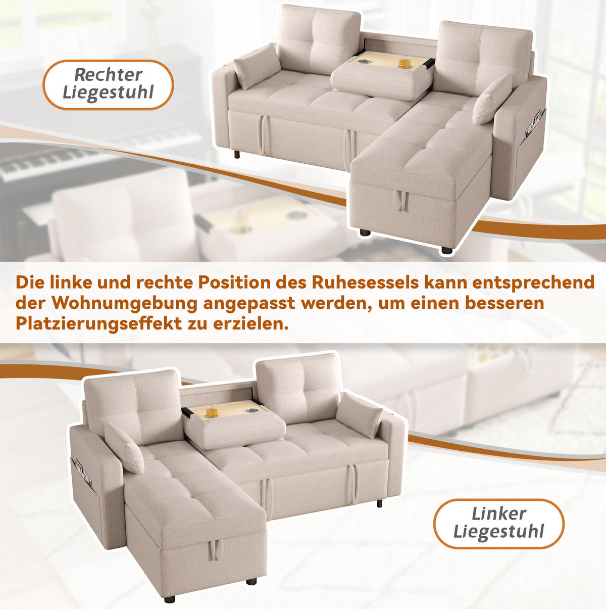 SCHLAFSOFA 211/136 cm in Beige – mit Bettkasten und Chaiselongue - Beige, Textil (136/87/211cm) - BEAOK