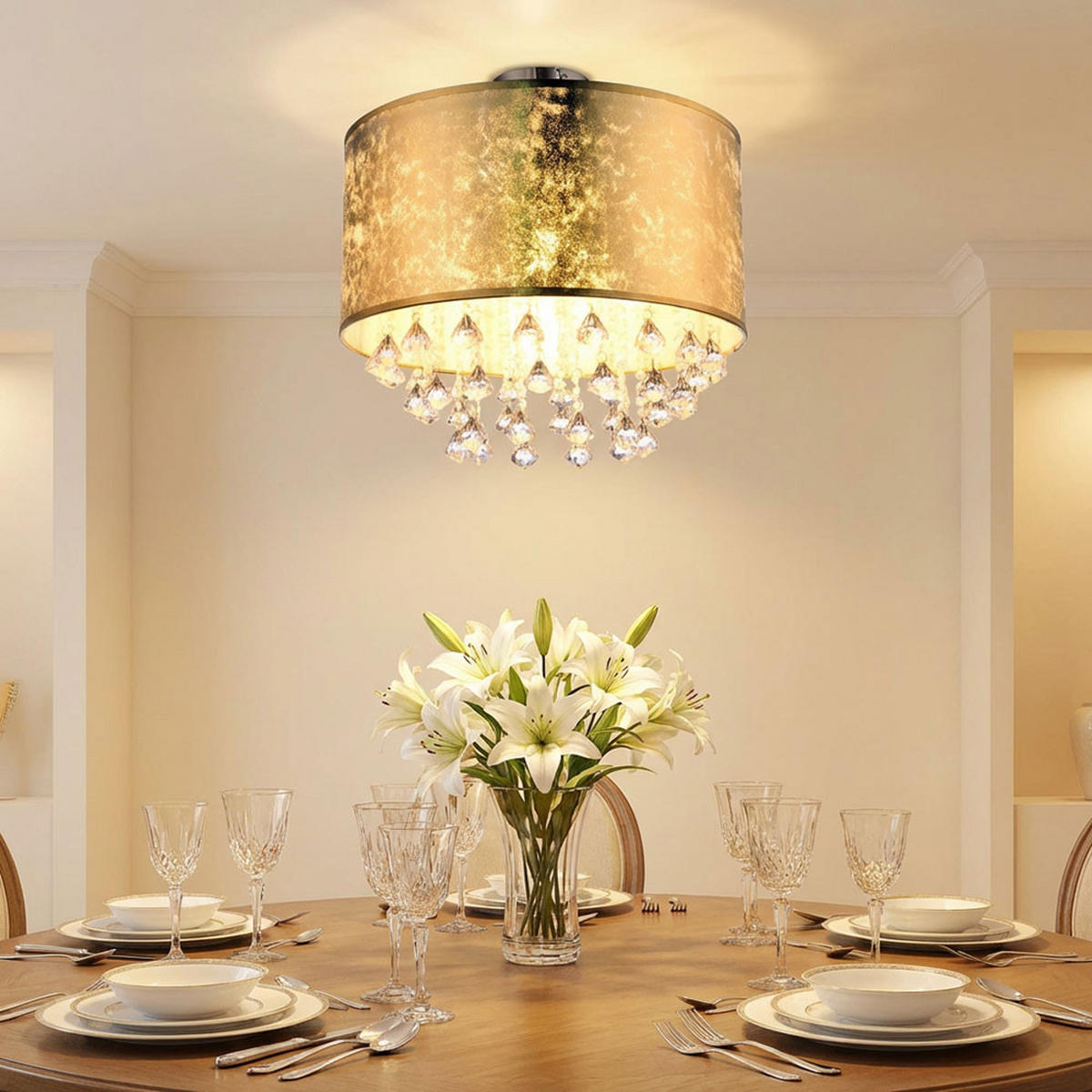 LED DECKENLEUCHTE Metall Gold Kristalloptik - Goldfarben, Textil (30/30/31cm) - Globo Lighting