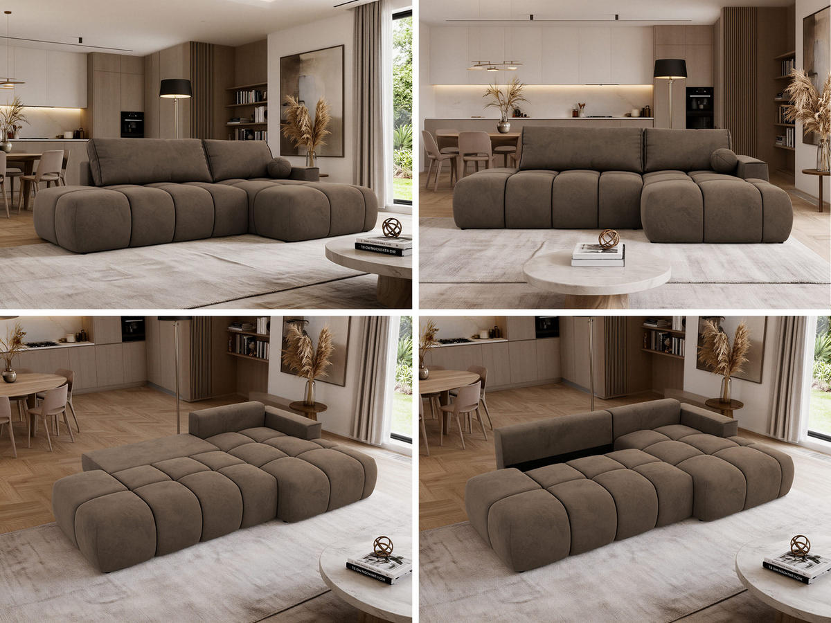 ECKSOFA LORAN L Braun Velvet - Rechts - Schwarz/Braun, Kunststoff/Textil (292/170cm) - MKS
