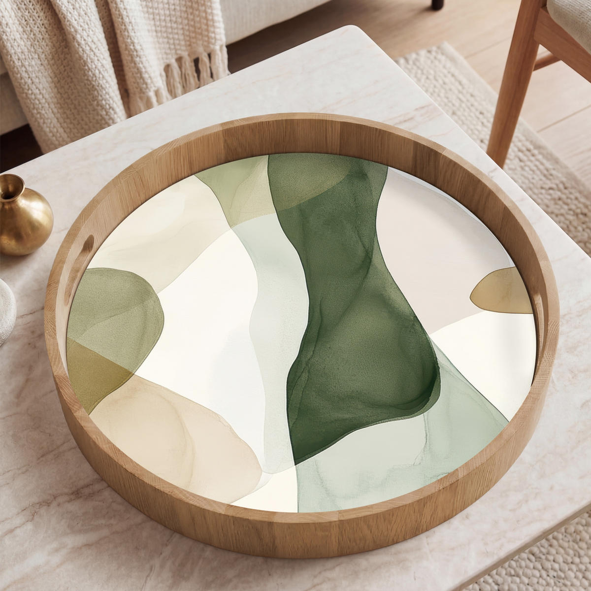 TABLETT - Japandi - Abstrakt - Grün - 50x50 cm - Grün, Holz (50/5/5cm) - OnlyWow