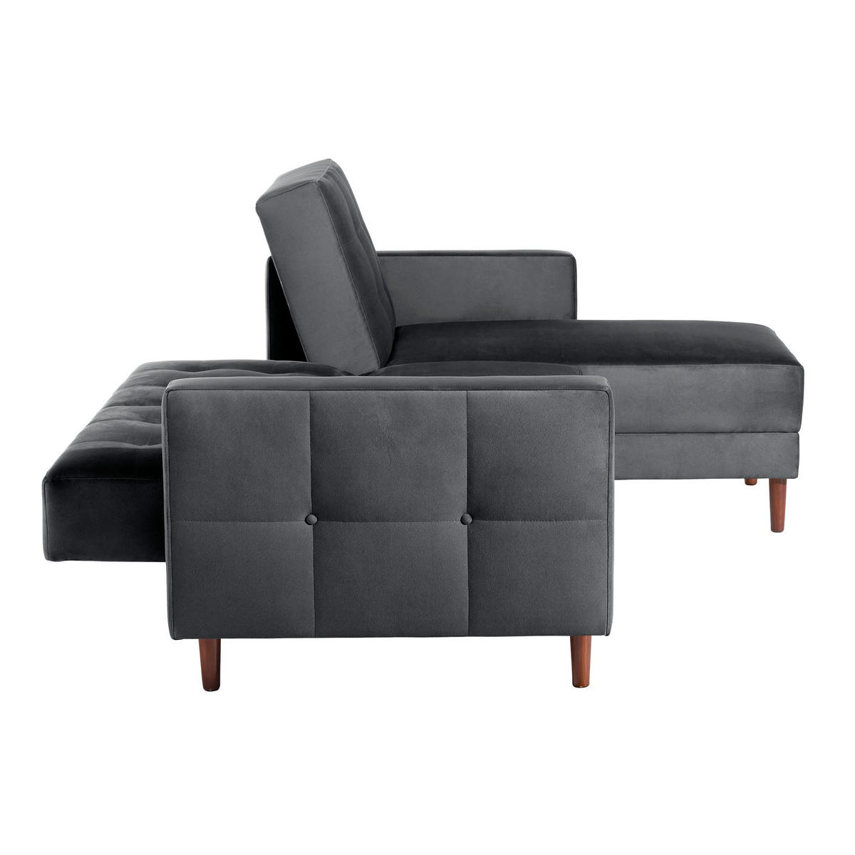 FUNKTIONSSOFA mit Hocker Katunia Samtvelours graphit - Graphitfarben, Kunststoff (222/92/144cm) - 58aufmkessel