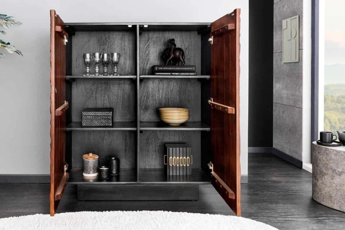 HIGHBOARD FLUID Braun Akazie 110cm - Schwarz/Braun, Holz (100/110/38cm) - riess-ambiente
