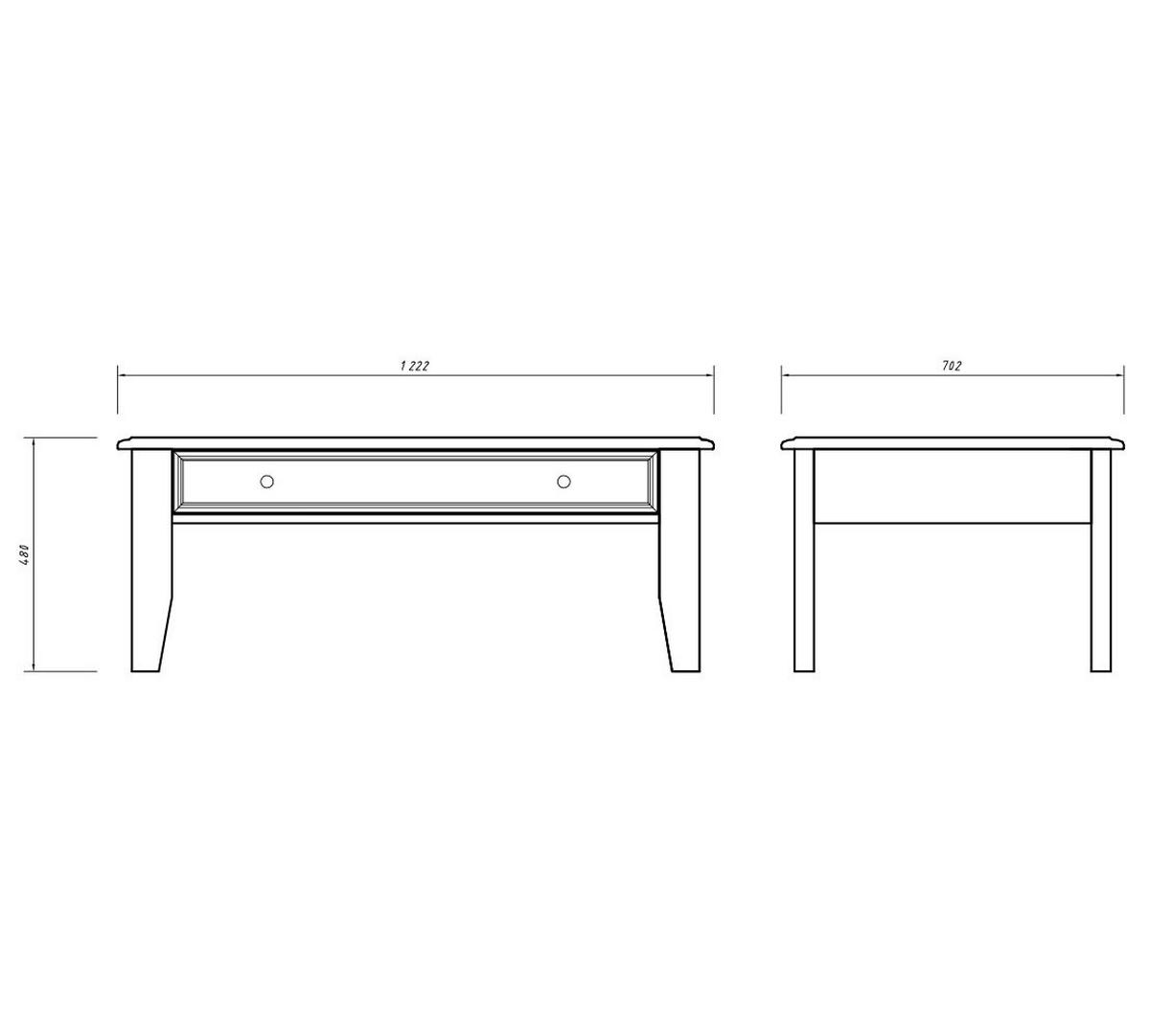 COUCHTISCH Belluno Elegante Kiefer weiß (RAL9010) lackiert / Kiefer gebeizt, Nussbaumfarben 122 / 70 / 48cm - Nussbaumfarben/Weiß, Holz/Metall (70/122/48cm) - Feldmann-Wohnen