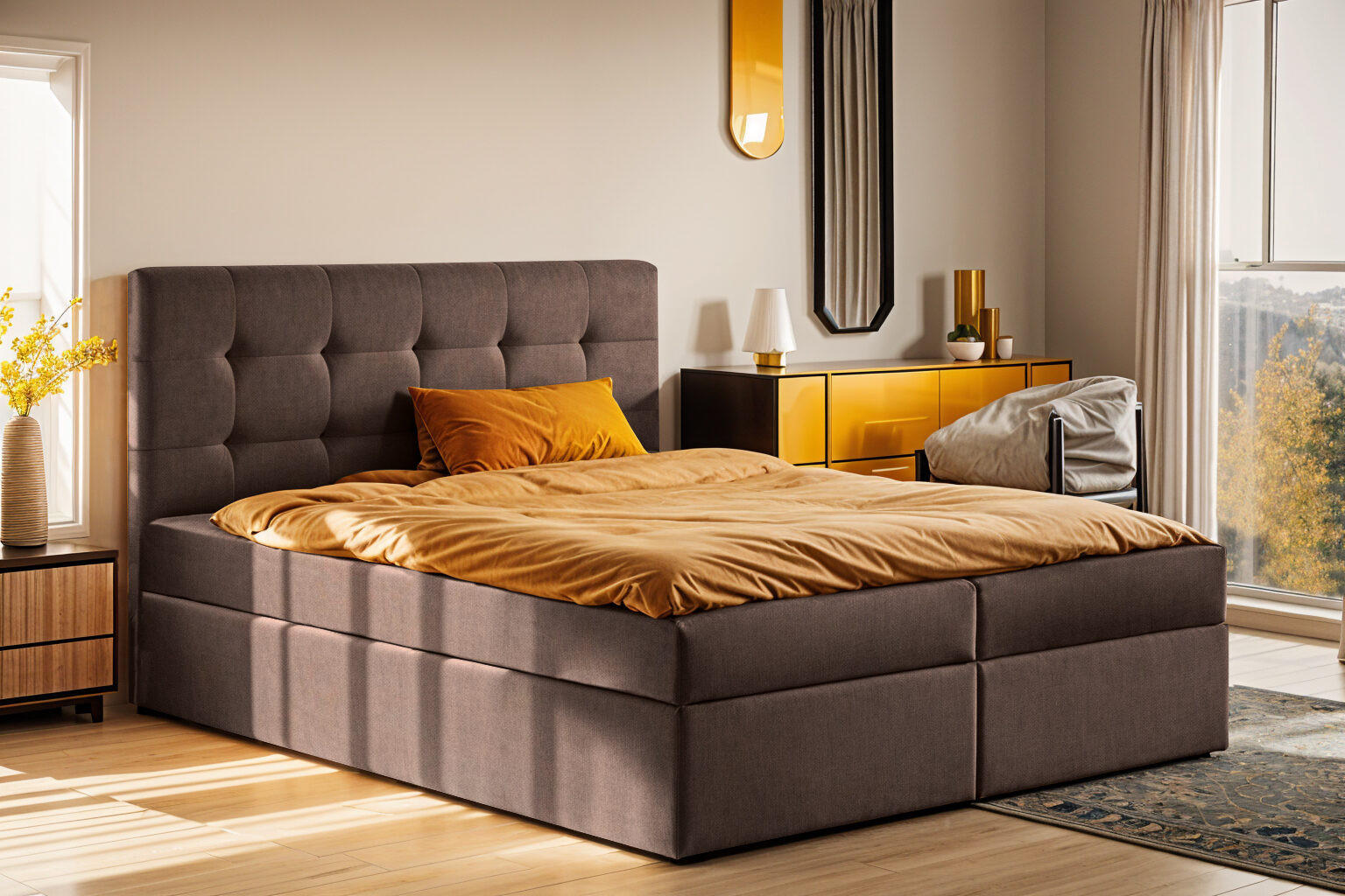 BOXBETT Mit Matratze Und Bettkasten LUDANO Stoff Noel Braun 120x200 cm H2-Pocket - Braun, Holz (120/200cm) - Kaiser Möbel