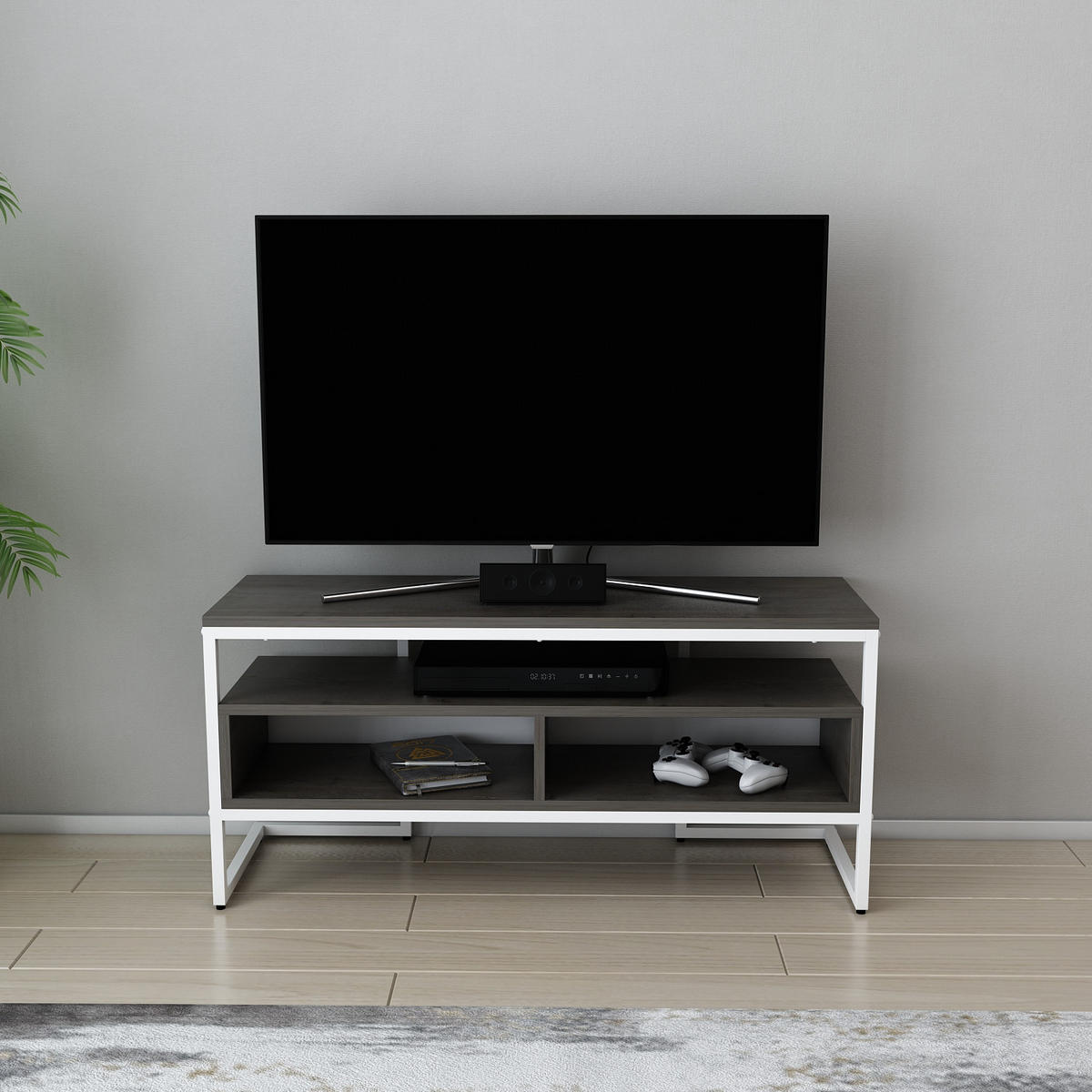 TV Unit Merrion Gold und Saphir Eiche - Dunkelbraun, Holzwerkstoff (111/51/35cm) - Decorotika