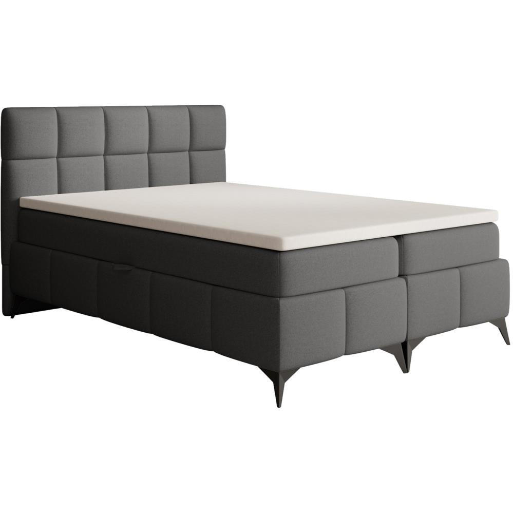 BOXBETT Solido mit Bettkasten 140x200 cm dunkelgrau - Dunkelgrau/Schwarz, Textil/Metall (140/200cm) - Beautysofa