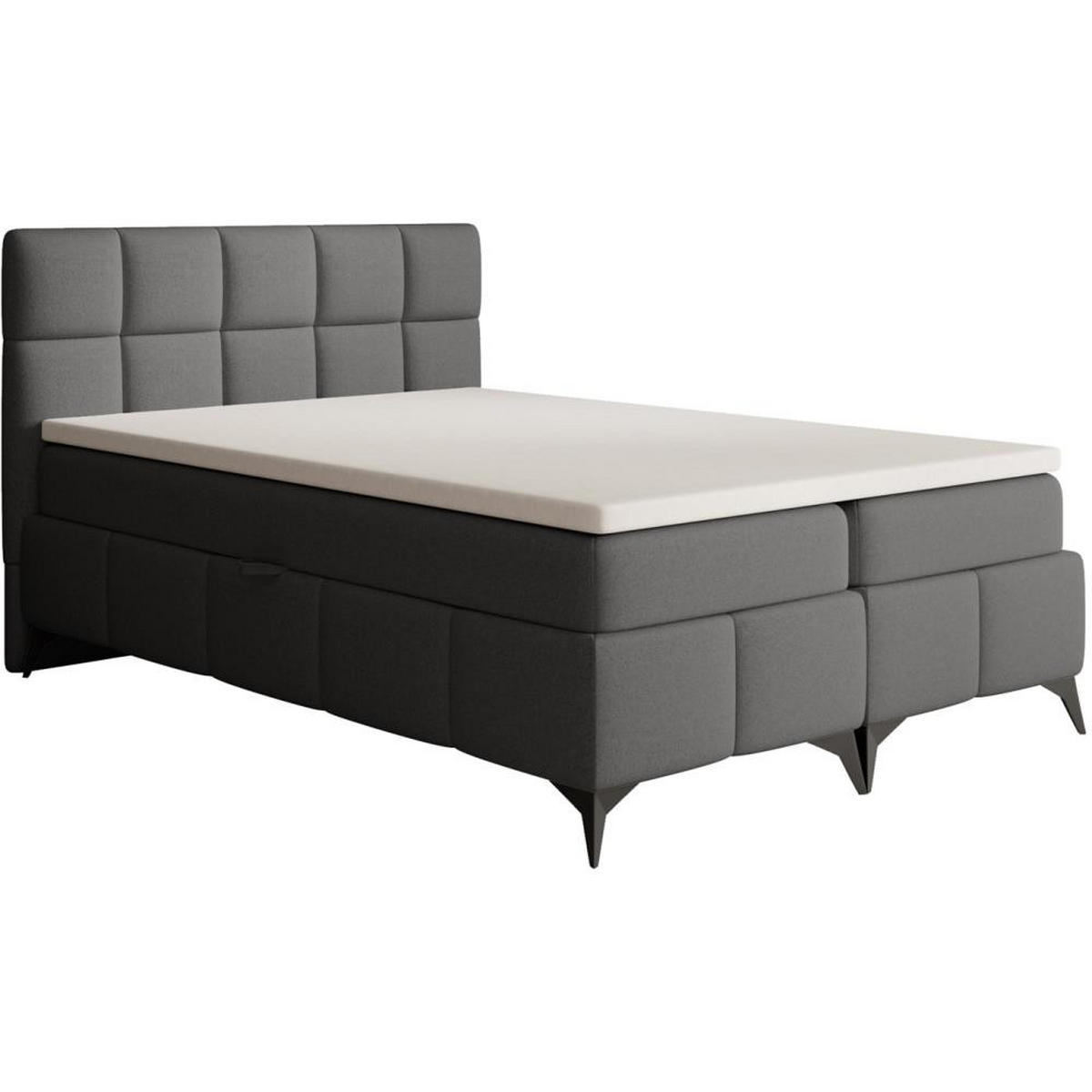 BOXBETT Solido mit Bettkasten 140x200 cm dunkelgrau - Dunkelgrau/Schwarz, Textil/Metall (140/200cm) - Beautysofa
