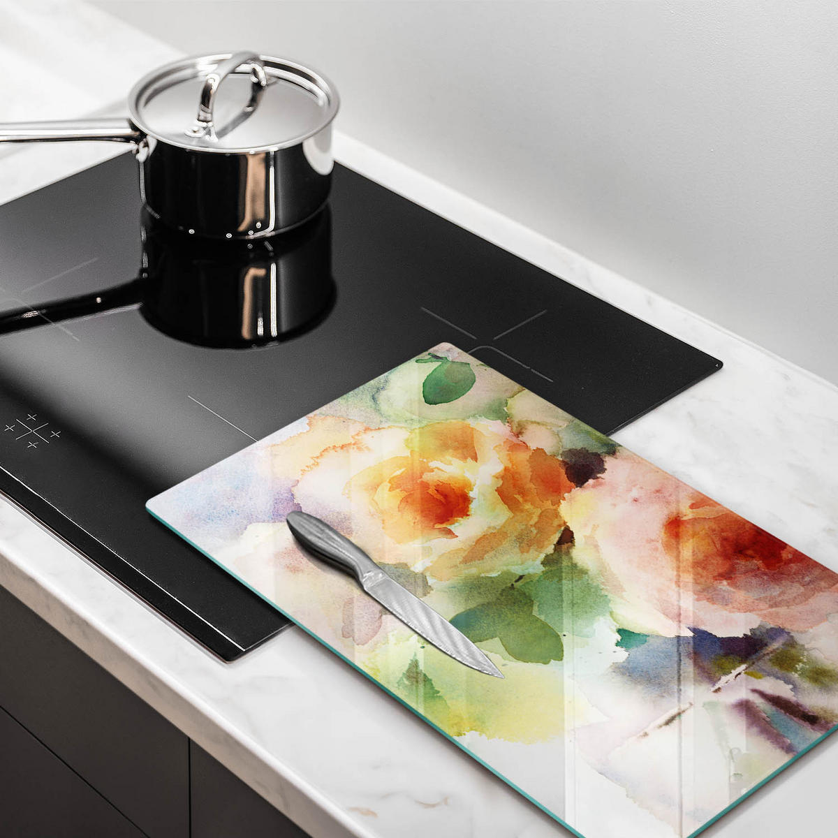 GLASPLATTE 30x52 cm Gemalte Blumen - Weiß, Glas (30/52cm) - Wallfluent