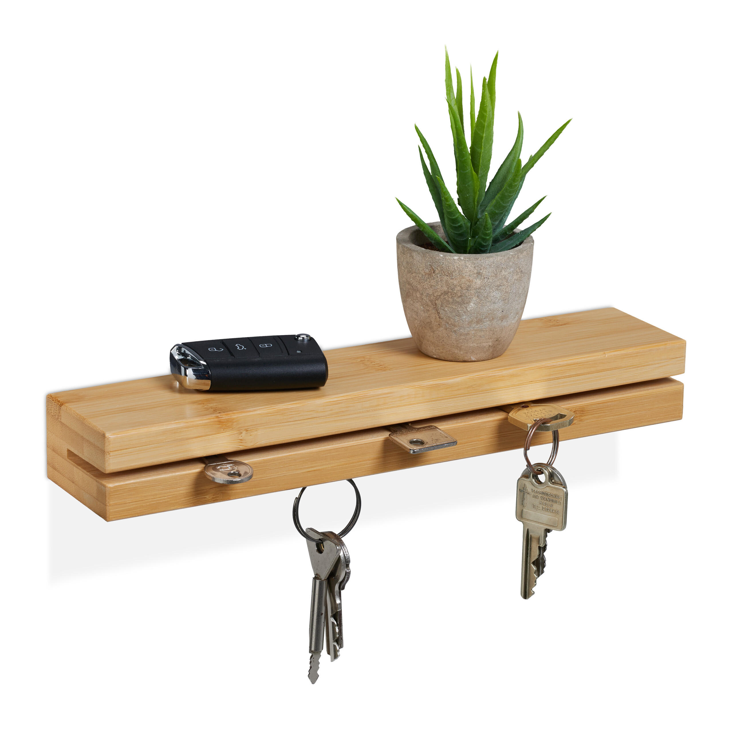 Relaxdays VĚŠÁK NA KLÍČE Přírodní bambus magnetický s poličkou 4x29,5x6 cm
