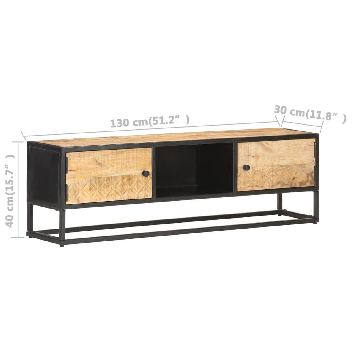 TV-SCHRANK Mit Geschnitzter Tür 130/30/40 Cm Raues Mangoholz - Braun, Holz (130/40/30cm) - vidaXL