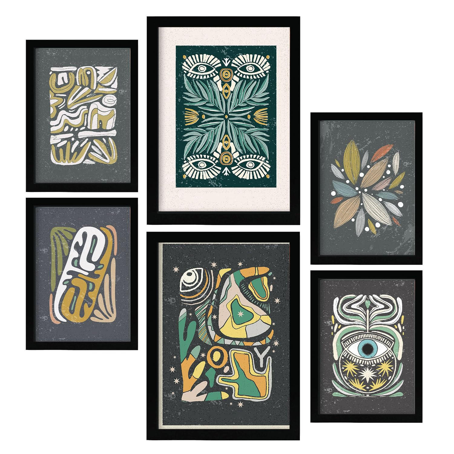 POSTER Set Mit 6 Drucken Von Augen In Der Sammlung Von Ethnischenen Ästhetische Dekorative Rahmen Für Zuhause Wandkunstdruck A3 & A4 Schwarzer Rahmen - Schwarz, Papier (29/3cm) - Nacnic