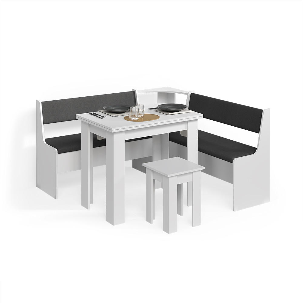 Livinity® ROHOVÁ LAVICE Tiberio Bílá 150 x 150 cm se stolkem