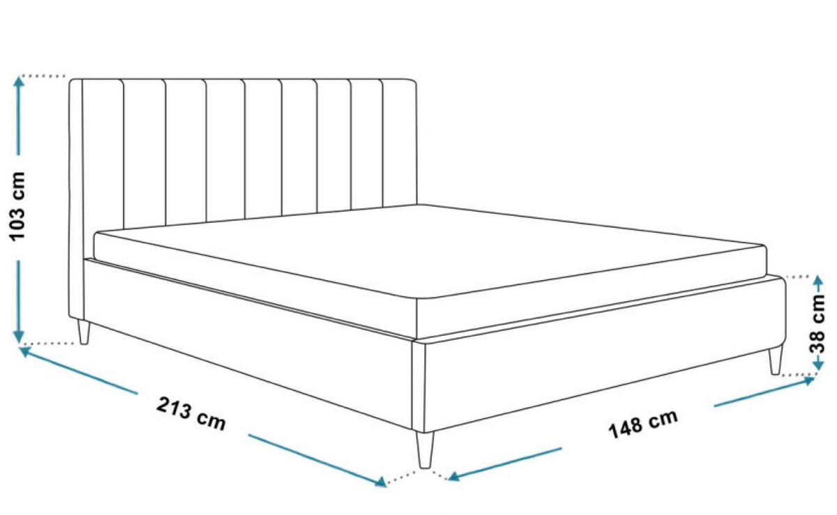 BETT Blau LUXO 2 Gepolstert Auf Holzbeinen 140x200 cm - Blau/Schwarz, Textil (140/200cm) - Sepro Meble