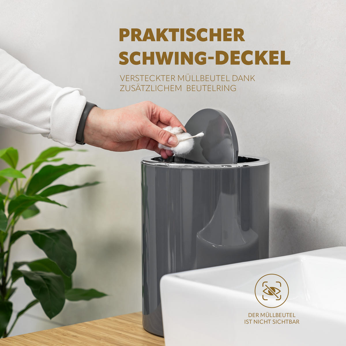 KOSMETIKEIMER SAVONA 5,5 Liter, grau - Grau, Kunststoff (19/24.5/19cm) - bremermann
