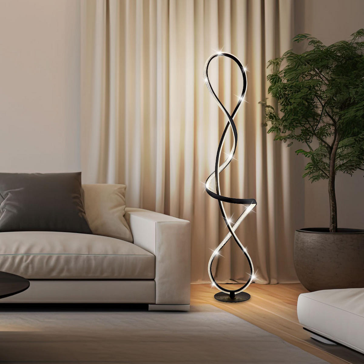 LED STEHLEUCHTE Kristalloptik Schwarz Matt - Schwarz, Metall (26/20/132.5cm) - Globo Lighting