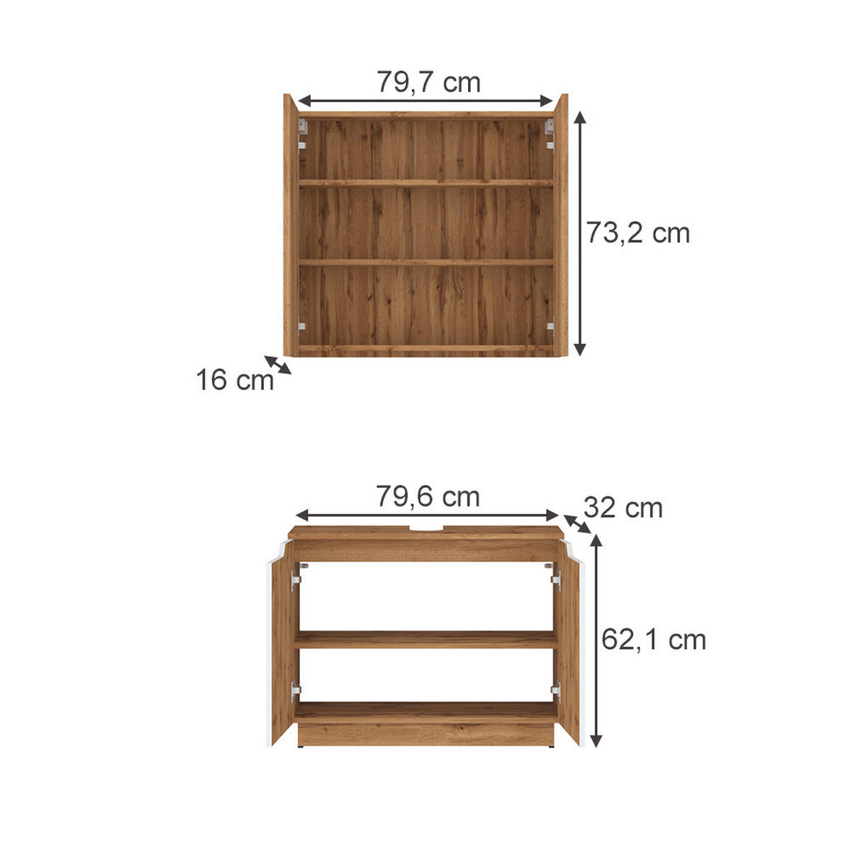 BADMÖBEL-SET Lotta Eiche/weiß gestreift 2 Teile - Eichefarben/Weiß, Holzwerkstoff (79.6/62.1/32cm) - Vicco