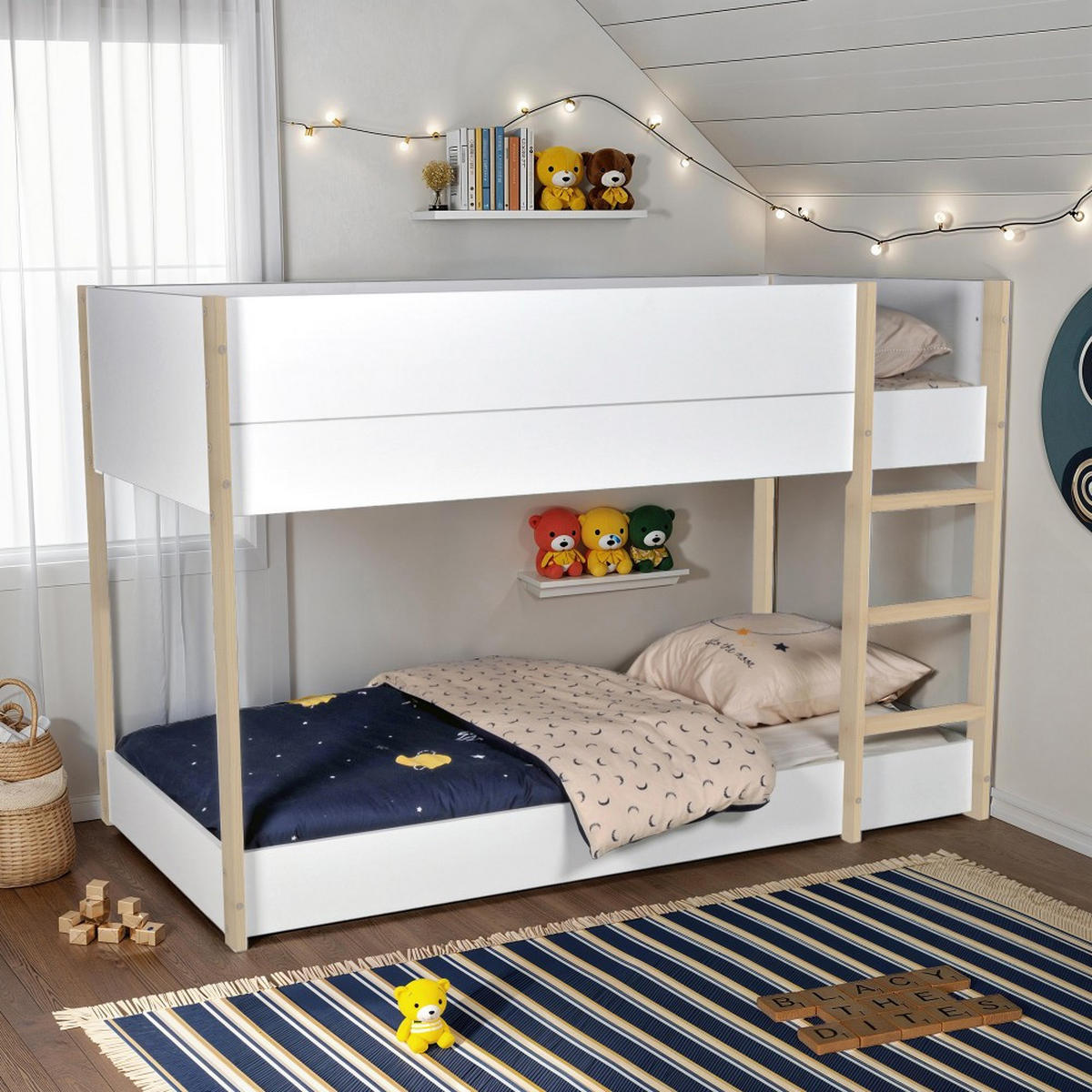 ETAGENBETT BOB / 90x190cm - Weiß und helles Holz - Hellbraun/Weiß, Holz (90/190cm) - Weber Industries