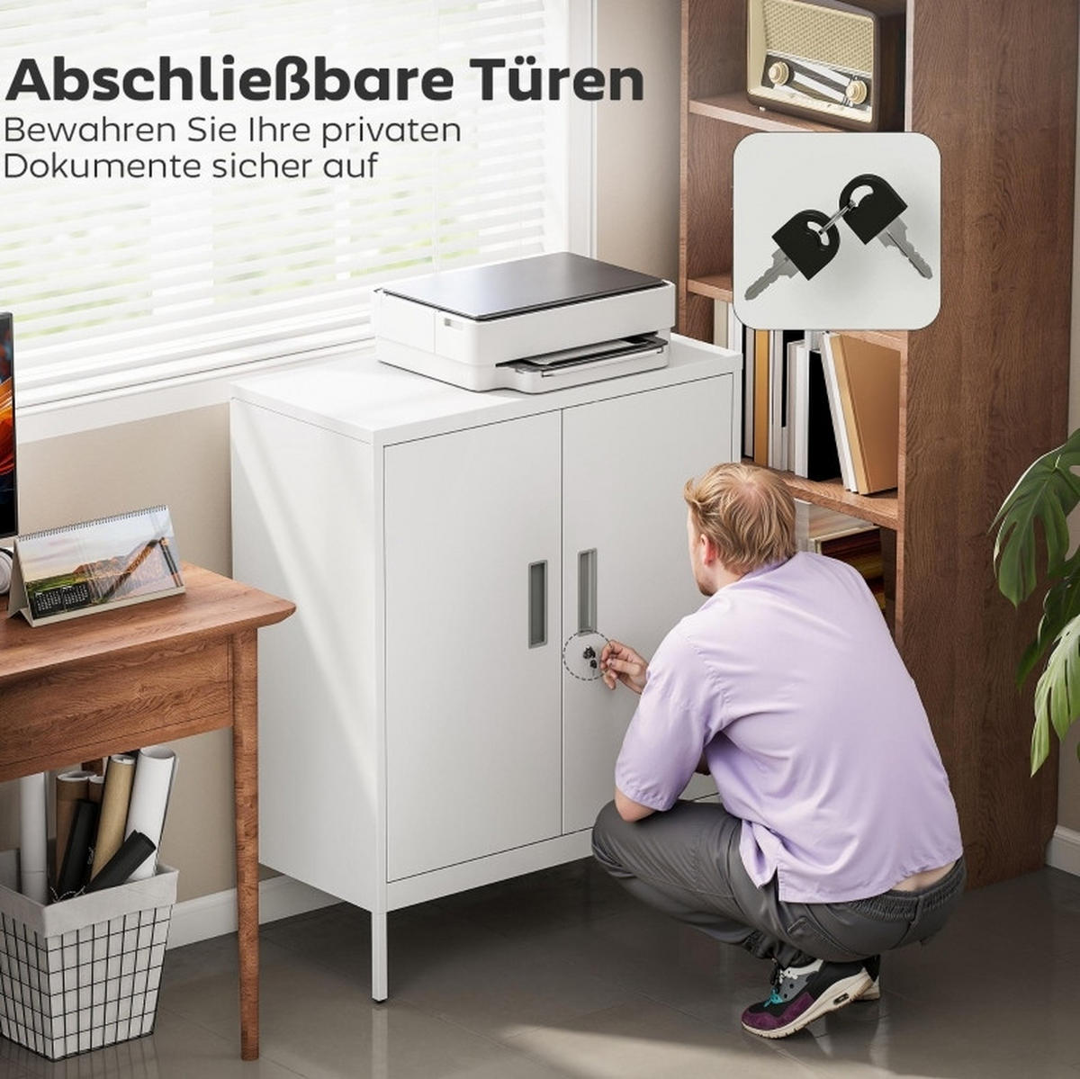 MEHRZWECKSCHRANK 80/40/100 cm mit 2 verstellbaren Einlegeböden und Schloss, aus Stahl, Weiß - Weiß, Metall (80/100/40cm) - Redom