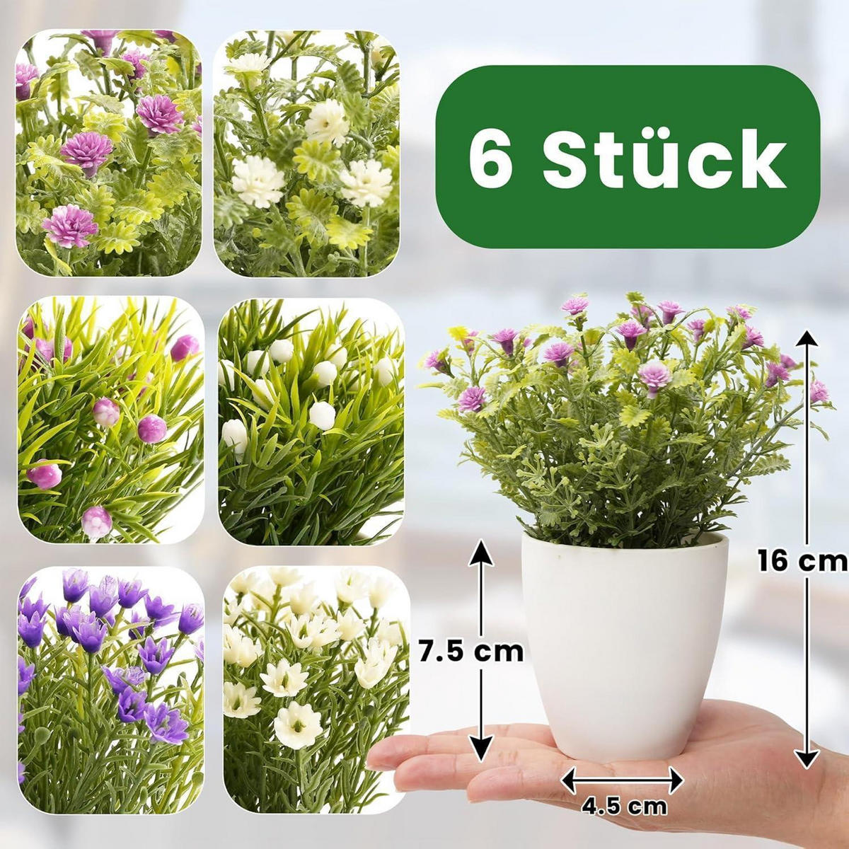 KUNSTPFLANZE 6-teiliges Set 16 cm - Multicolor, Kunststoff (11cm)