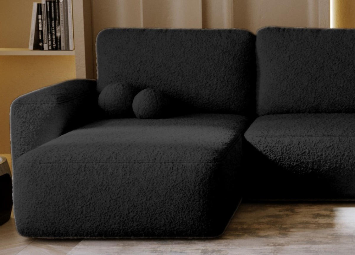 ECKSOFA Schwarz U ILO Mit Bettkasten Und Schlaffunktion - Schwarz, Textil (374/177cm) - Sepro Meble