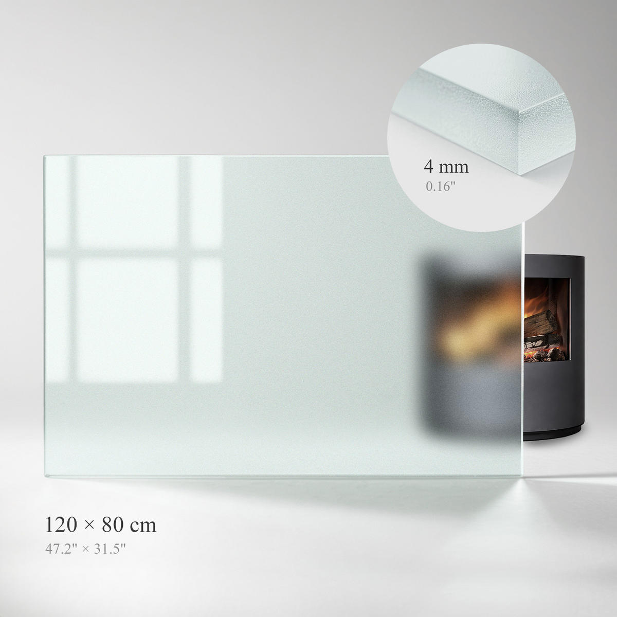 SKLENĚNÁ PODLOŽKA pod kamna 120x80 cm – mléčné sklo - průhledná, sklo (120/80/0.4cm) - TULUP