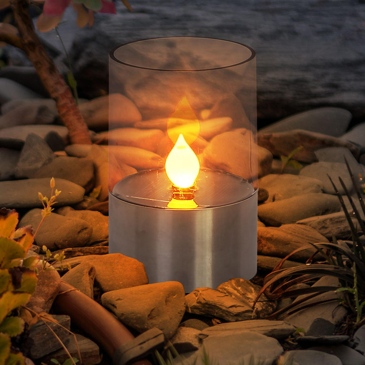 LED AUSSENLEUCHTE Edelstahl Silber Feuereffekt 4er Set - Silberfarben, Metall (7.5/7.5/11cm) - Globo Lighting