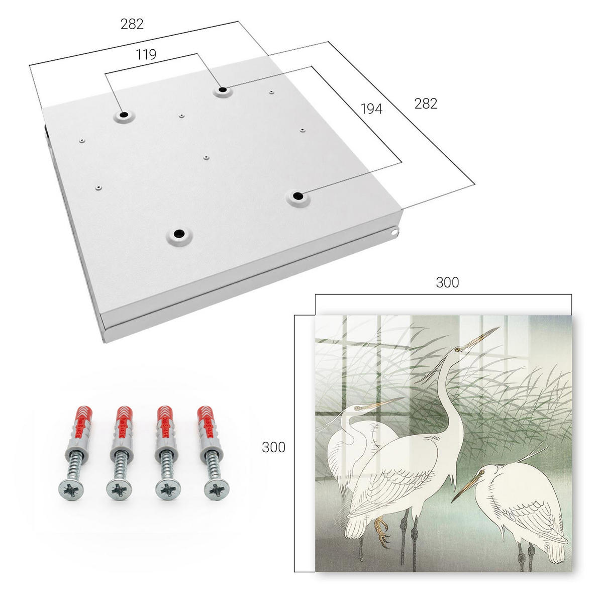 SCHLÜSSELBOX Weiß 30x30 cm – Türöffnung nach rechts - Reiher und Gräser - Grün, Metall (30/30/5cm) - TULUP