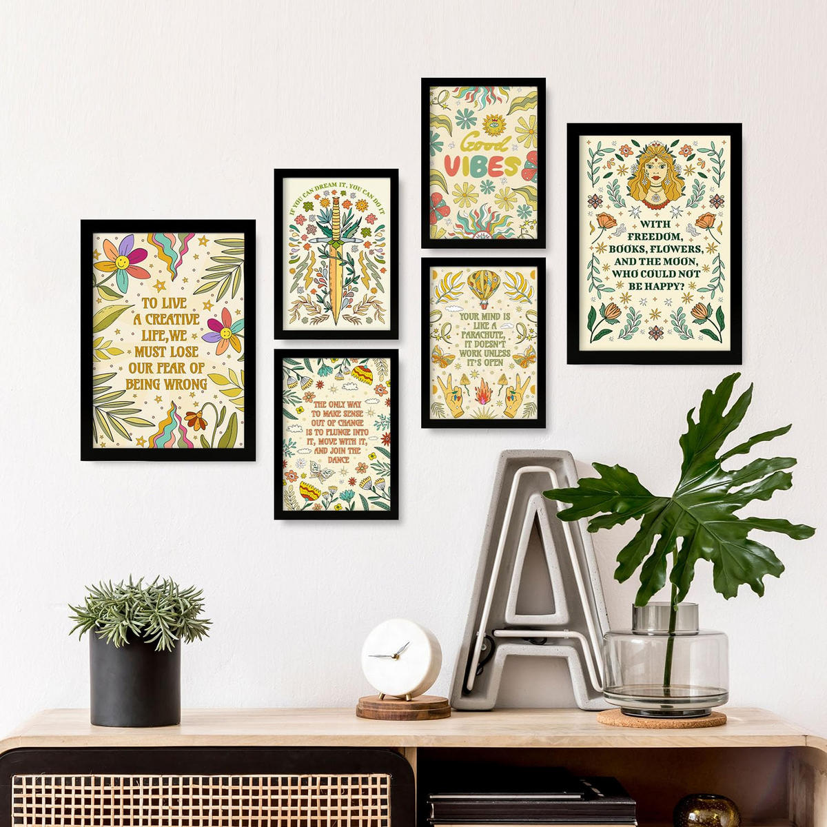POSTER Set Mit 6 Abstimmungen Von Stimmung Der Brillanten Postersammlung Im Groovy Dekorative Für Zuhause Wandkunstdruck A3 & A4 Schwarzer Rahmen - Schwarz, Papier (29/3cm) - Nacnic