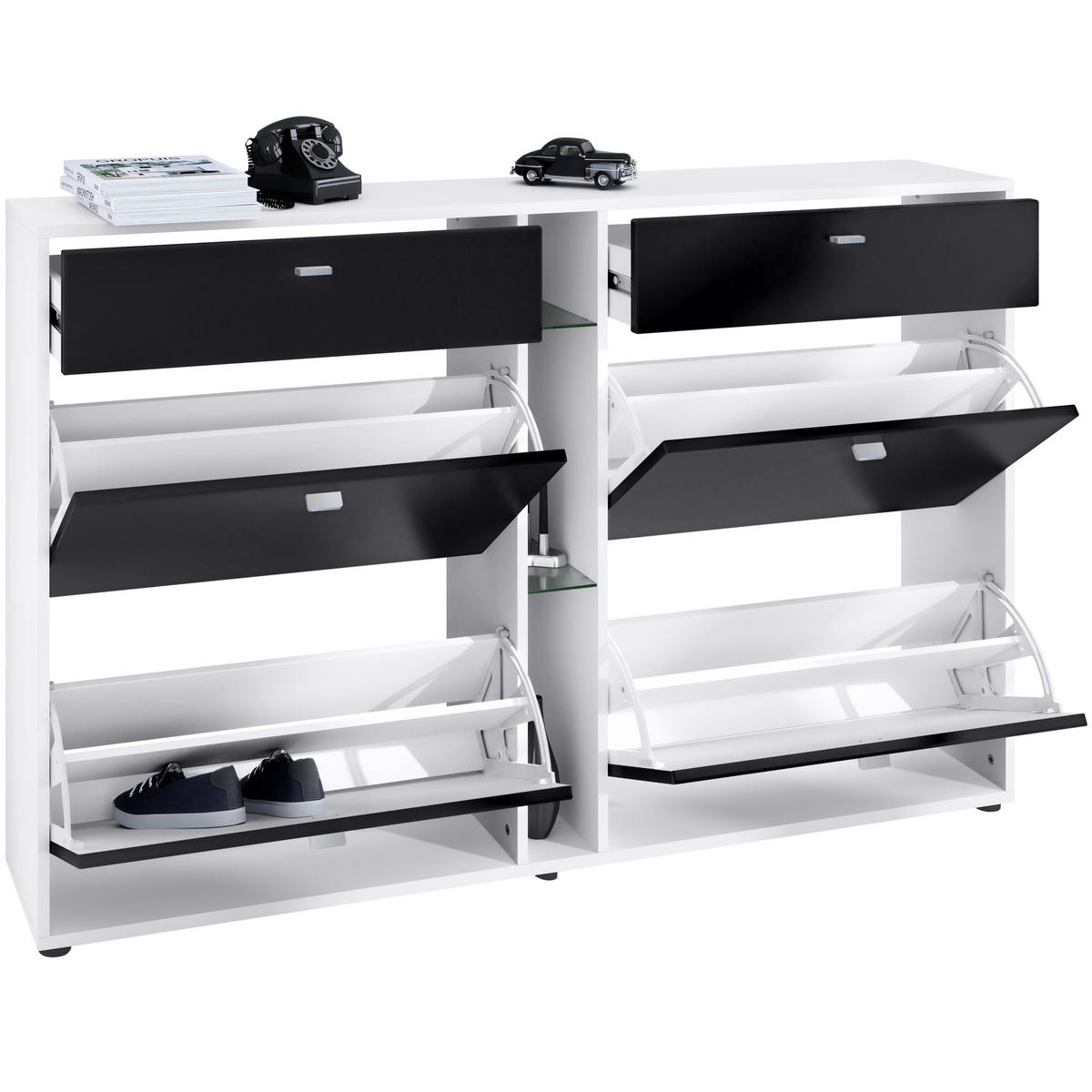 SCHUHSCHRANK Today Fronten in Grau Hochglanz - Grau, Holzwerkstoff (155.5/95/28cm) - Vladon