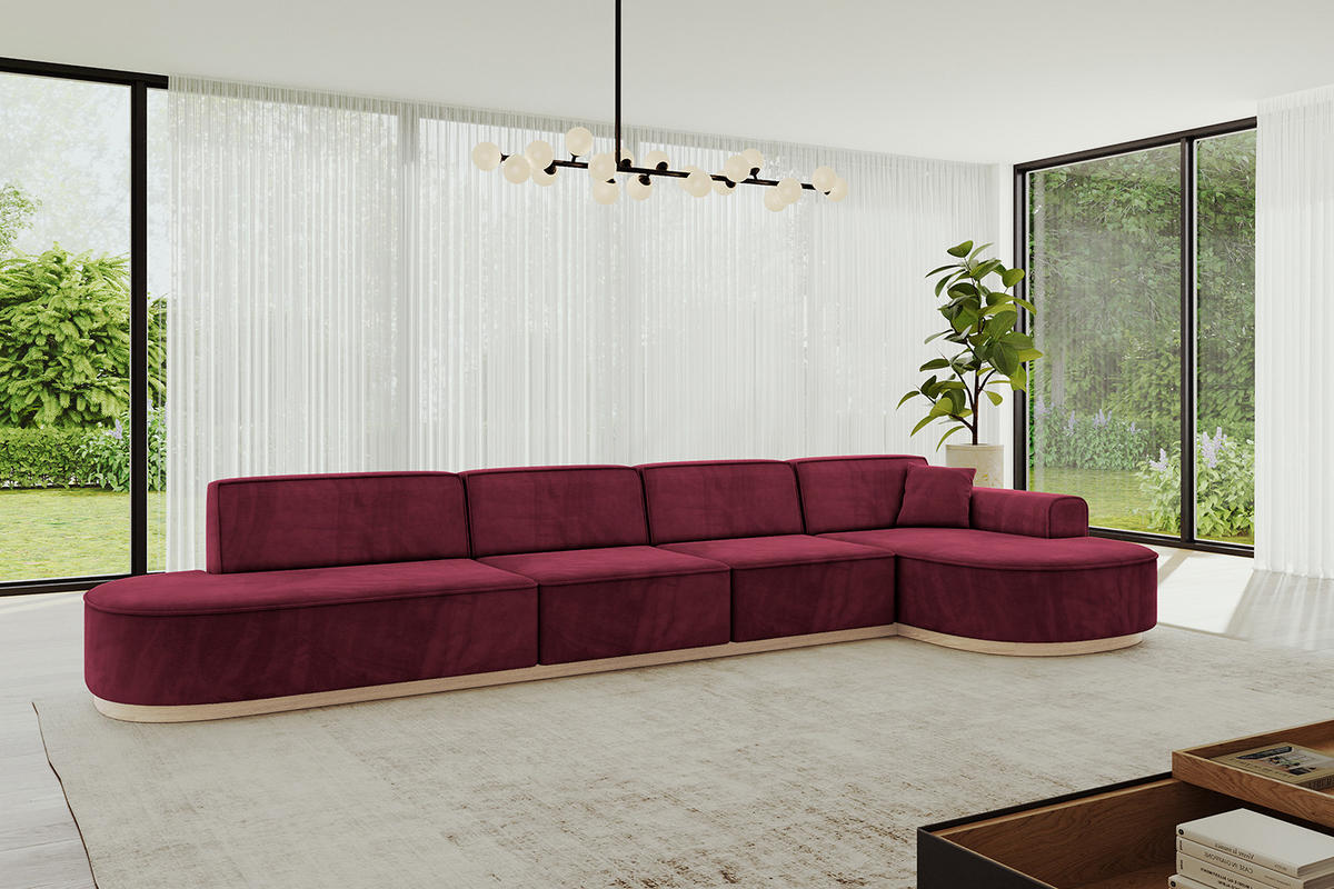 ECKSOFA Ottomane Rechts MARI-L3-v1 - 413x171x83 cm Bordeaux Velours - Bordeaux, Holzwerkstoff/Textil (171/413cm) - ALTDECOR