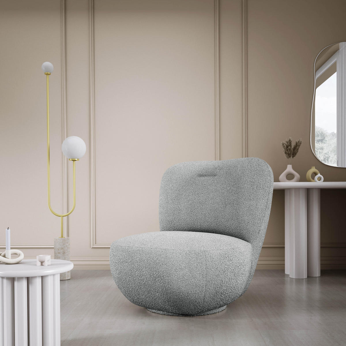 DREHSESSEL LUIS, Freistehend, Sitz drehbar 360°, 39x82x56 cm, DUNKELGRAU - Dunkelgrau, Holz/Textil (82/72/66cm) - DomoHome