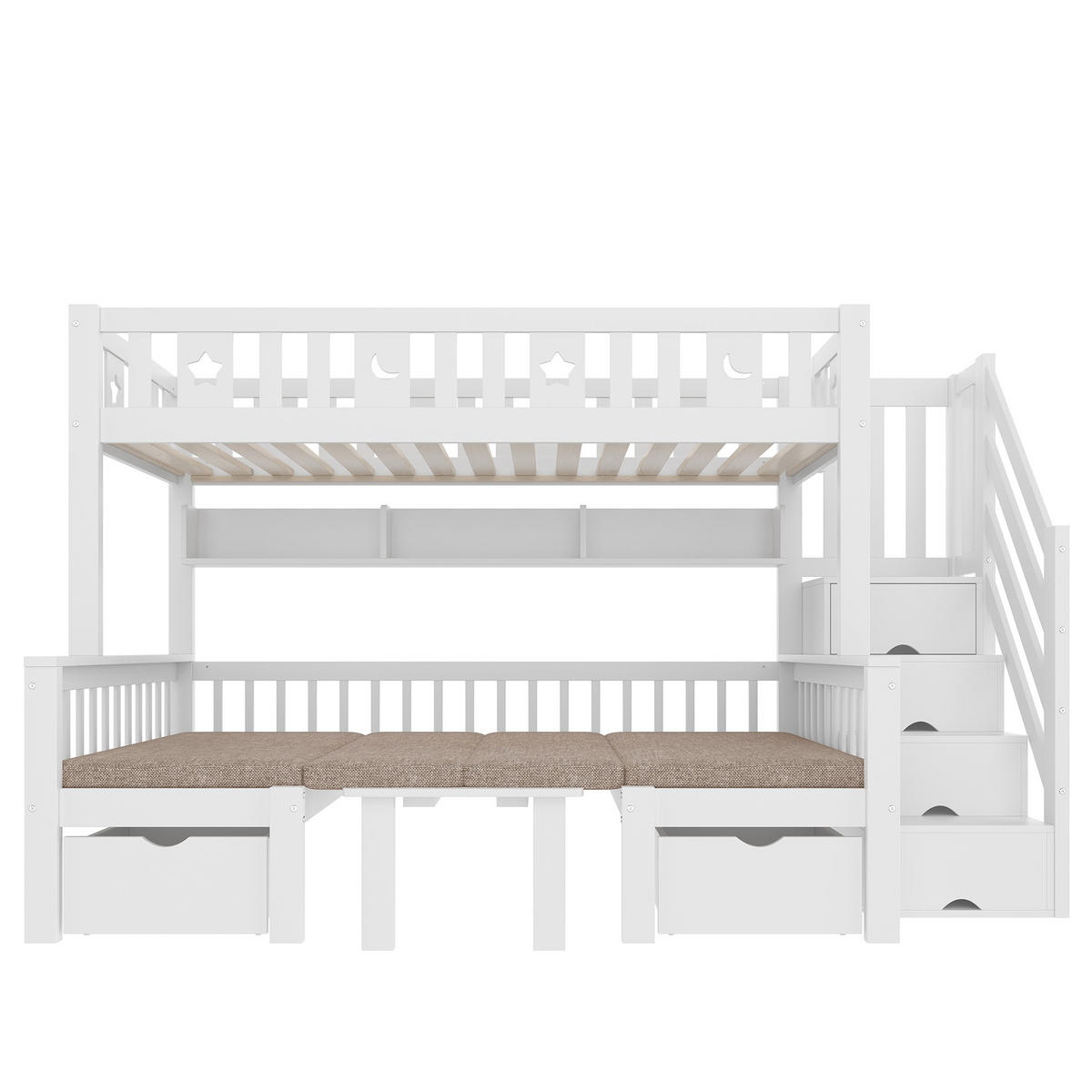 HOCHBETT 90/200 cm 2-in-1-Bett und Schreibtisch mit Stauraumleiter weiß - Weiß, Holz (90/200cm) - OKWISH