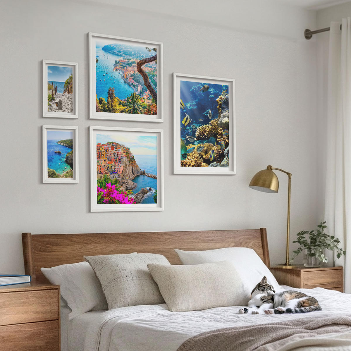 WANDBILDER 5er-Set - 50x50 cm & 20x30 cm & 40x60 cm Weißer Rahmen - Berglandschaften im Hintergrund - Weiß, Kunststoff (40/60cm) - ArtPrintCave