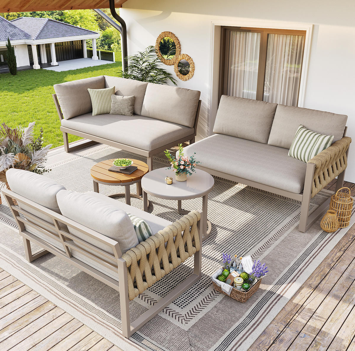 GARTENMÖBEL 110x66x86cm beige aus Metall und Olefin - Beige, Metall - Modfu