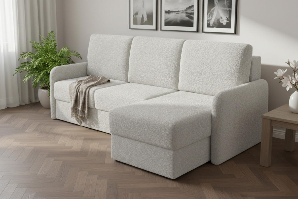 ECKSOFA BIANCO 215 cm breit in Boucle Weiß rechts - Weiß, Holzwerkstoff/Textil (215/145cm) - Deine Möbel 24