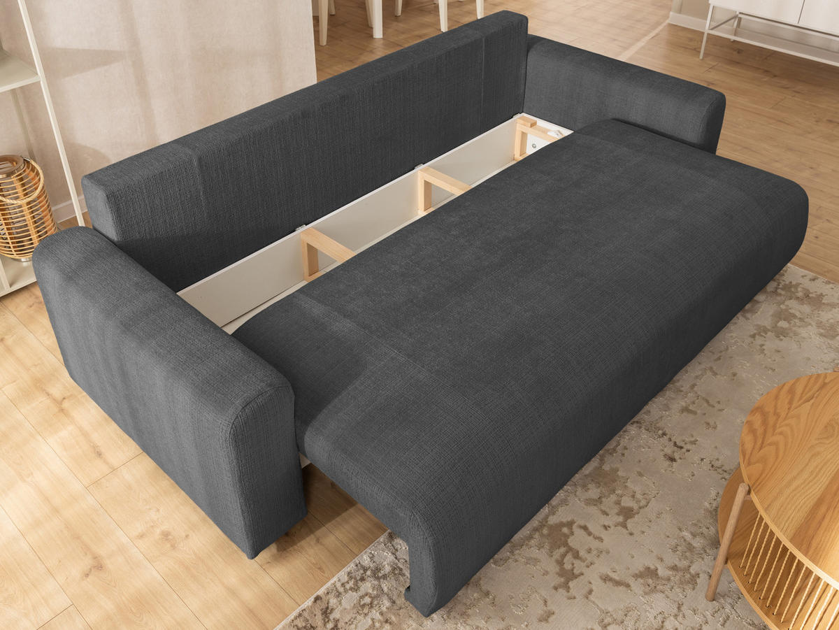 SCHLAFSOFA Calma mit Bettkasten im Bumpy-Design aus weichem Grau Chenille-Stoff - Schwarz/Grau, Holz/Kunststoff (239/88/98cm) - S-Style Möbel