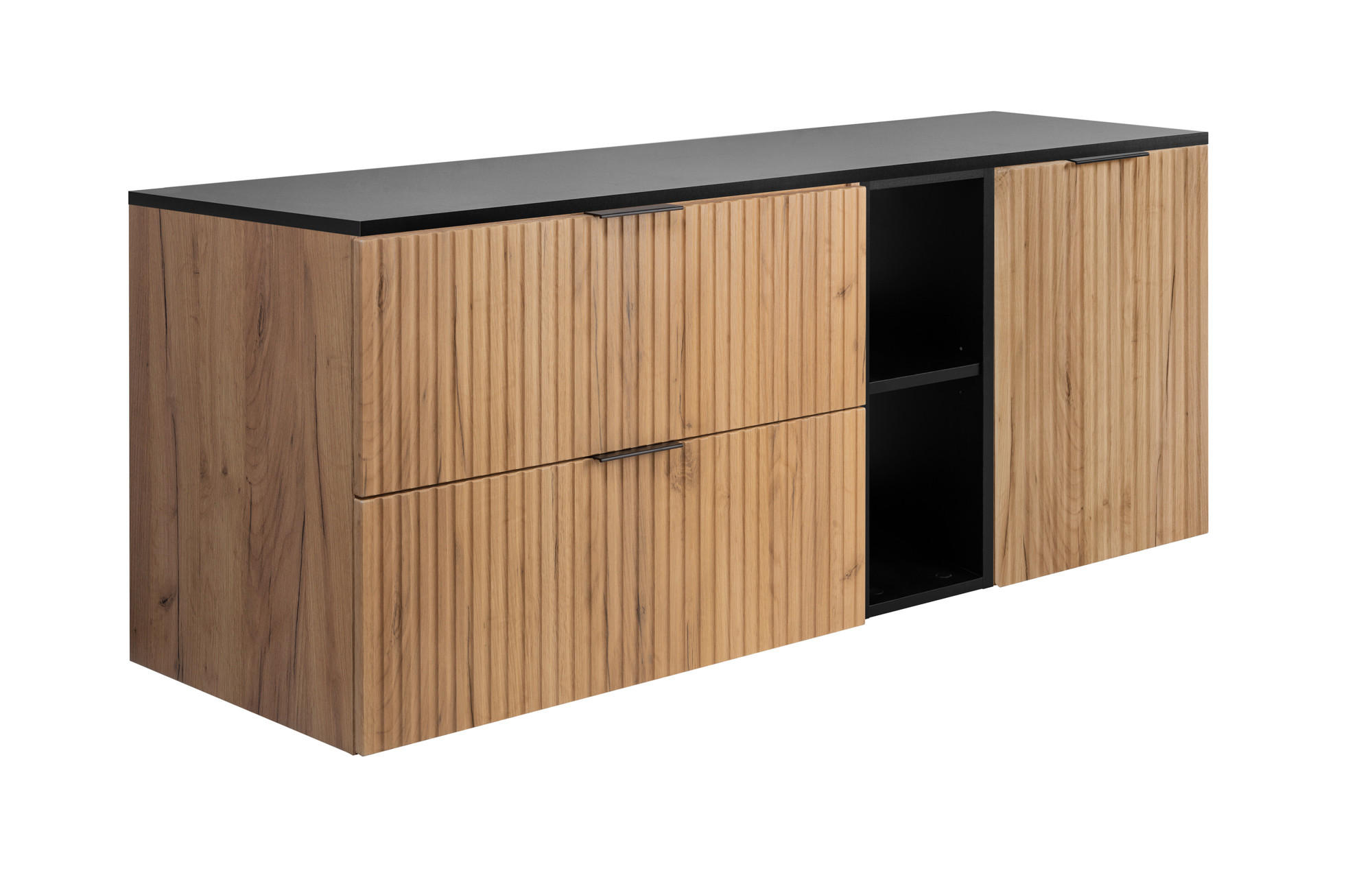 BADEZIMMER-SET, 57×46×140 cm, Eiche Craft / Schwarz, schwarzer Griff - Braun, Holzwerkstoff (140/57/46cm) - 3XE LIVING