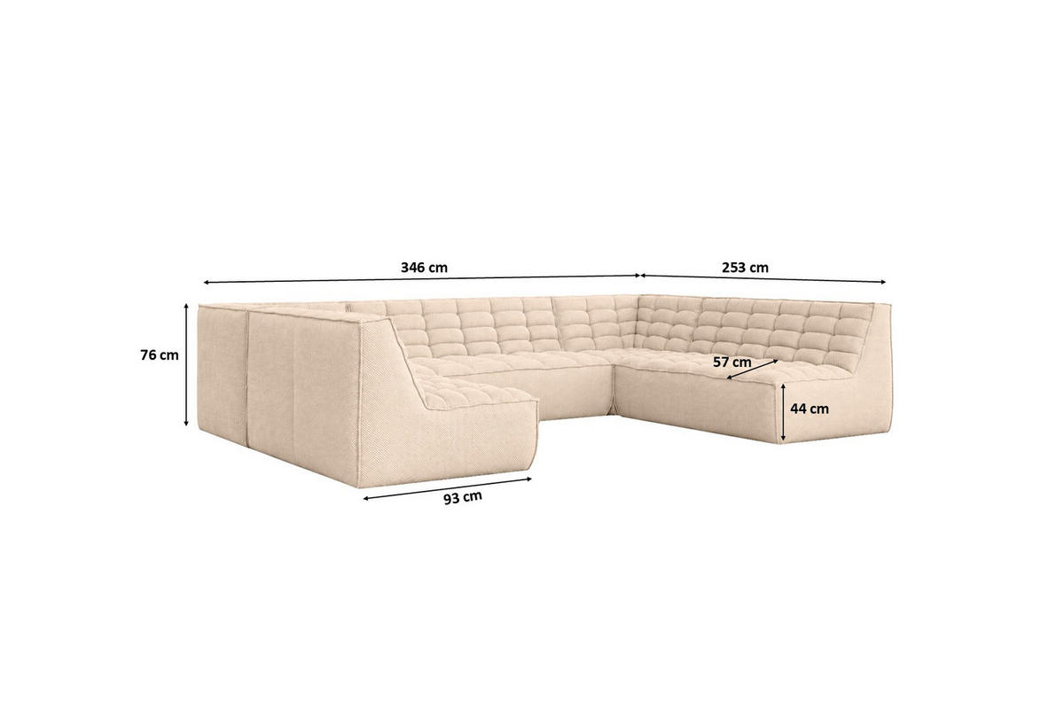 ROHOVÁ SEDAČKA U XL modulární ve tvaru U, plyšová tkanina Pop, Krémová, LAZY U XL - krémová, dřevo (346/76/253cm) - Kaiser Möbel