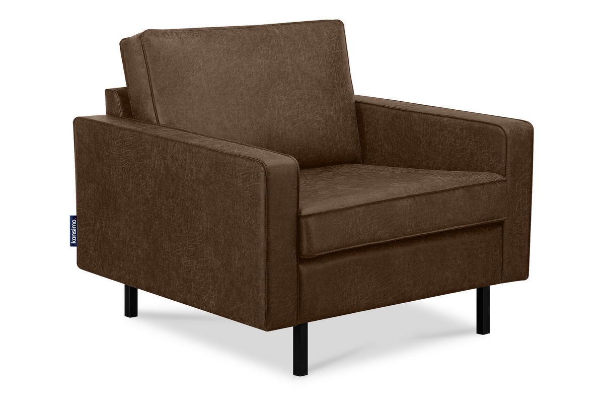 SESSEL INVIA mit Armlehnen auf hohen Metallbeinen vintage, Lederoptik-Stoff, Dunkelbraun - Dunkelbraun/Schwarz, Textil (98/87/98cm) - KONSIMO®