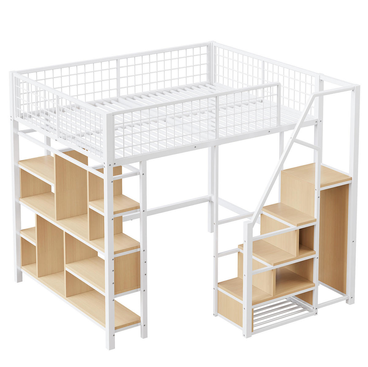 HOCHBETT 140/200 cm aus Metall und Holzwerkstoff mit Stauraumtreppe Weiß - Weiß, Metall (140/200cm) - Modenvie