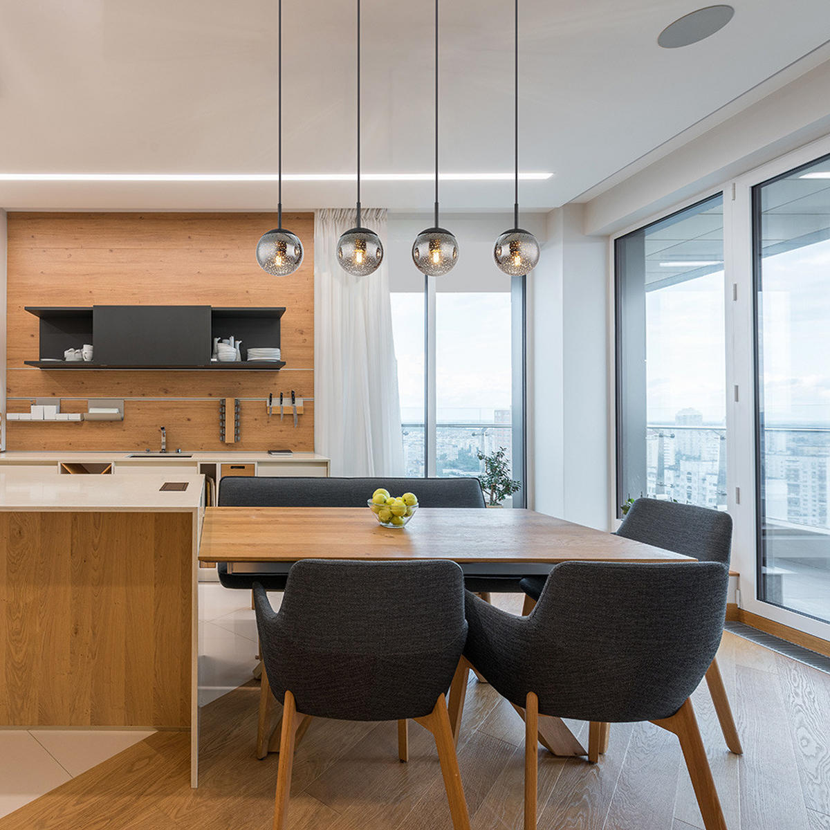 HÄNGELEUCHTE SAMOS Metall Schwarz Glas - Schwarz, Glas (90/15/120cm) - Globo Lighting