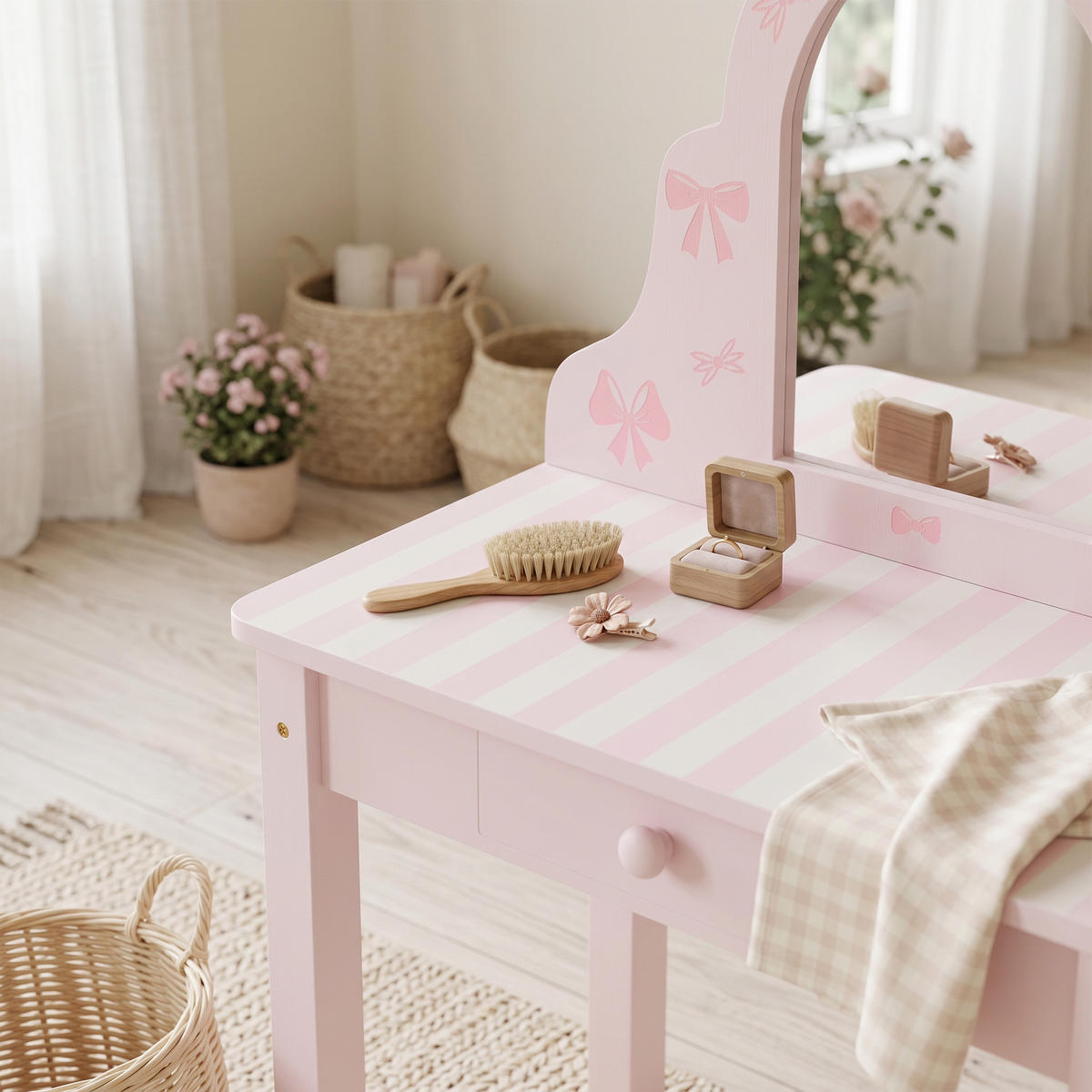 SCHMINKTISCH mit Schubladen Rosa 34.0/55.0/82.0 cm - Pink, Holzwerkstoff (55/82/34cm)