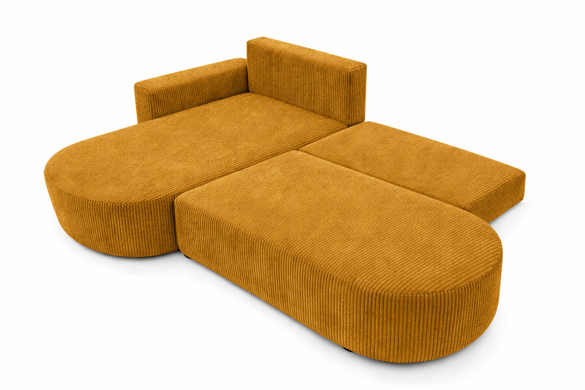 ECKSOFA Mit Schlaffunktion Und Bettkasten, Cordstoff Poso, Senffarbe, Links, ROUND ONE OPEN XL - Gelb, Holz (262/175cm) - Kaiser Möbel